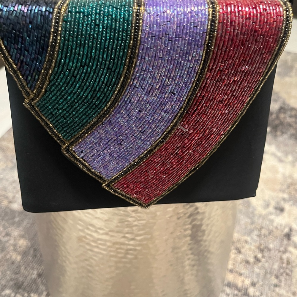 Vintage 💎1980s 💎Jewell toned beaded Art 💎Deco evening cross body bag 💎